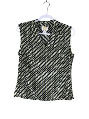 Talbots Women Silk Blouse Size 12 Sleeveless Career Quiet Luxury Preppy Abstract
